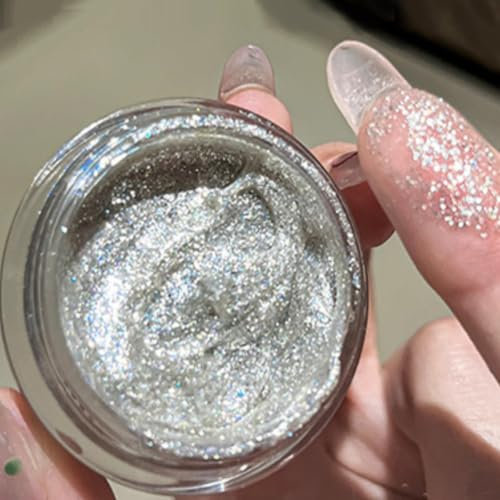 KARLOR Flüssig Augen Highlighter Glitzer,cremig silber Glitzer Lidschatten Schimmer Gesicht Highlighter Makeup Schimmer Glitzer strahlender Gel-Lidschatten cremige Glitter liquid Highlighter Gel(01#)