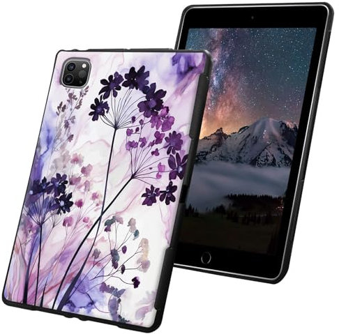 Schutzhülle für iPad Pro 27,9 cm (11 Zoll), 4. / 3. / 2. Generation, für iPad Air 5. / 4. Generation, dünn, leicht, weiches TPU-Silikon, rutschfest, stoßfest, schwarze Tablet-Hülle, lila Marmor und