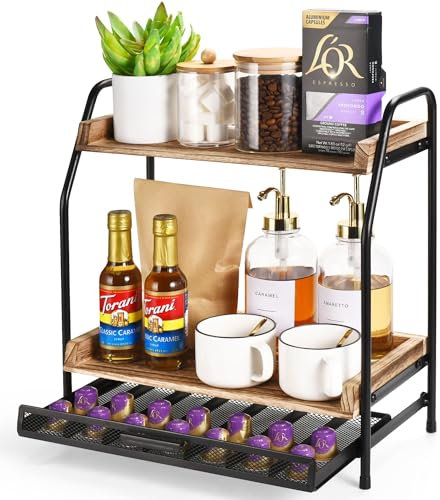 HomGOAT Coffee Station Organizer with Nespresso Coffee Pod Holder, Coffee Bar Accessories, Hot Chocolate Station with Coffee Pod Storage & Dolce Gusto pod holder, Coffee Organiser, Nespresso Storage