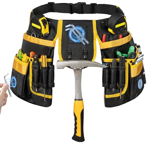 IBVIVIC Ceinture Porte-Outils pour Homme, Pochette à Outils Magnétique avec 28 Poches, Réglable et Détachable pour Électricien, Charpentier, Construction, Jaune
