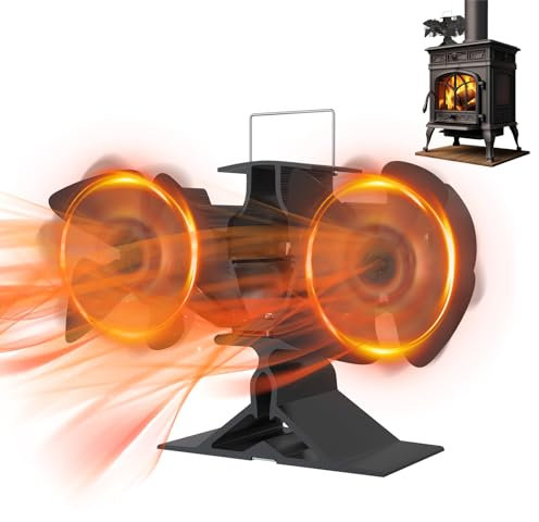 LZQ Ofenventilator Kaminventilator Ohne Strom,8 Blätter Ofen Ventilator,Heizungsventilator mit 2 Motoren,Kaminlüfter für Holz/Brennholz/Feuerstelle/Kaminofen/Kamin/Ofen
