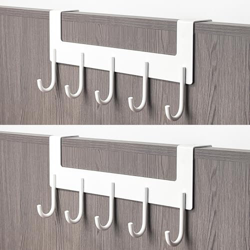 UDENIS Over The Door Coat Rack,Over The Door Towel Hanger Drying Rack,Heavy Duty Aluminum Over The Door Towel Rack Hooks for Hanging Coat, Bag, Robe - 5 Hooks White Color 2 Pack