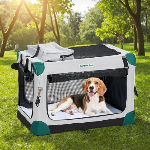 Gardner Pet Hundebox faltbar, Grau, 76x53x53cm, Katzen & Hunde bis 23 kg | Hundetransportbox mit Tragegriffen, Mit Decke, Für Katzen & Hunde bis 23 kg, Mit Aufbewahrungstasche