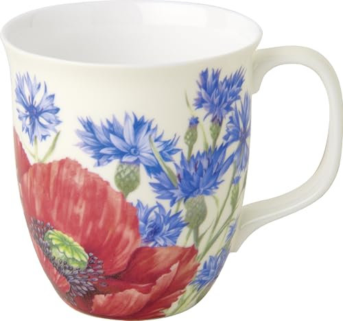 IHR - BOC 1066960 - Kaffee Becher, Poppy and Cornflowers, Mohn und Kornblumen, Porzellan, Bone China, 10cm x 9cm, 375ml, spülmaschinen- und mikrowellengeeignet
