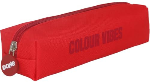 DOHE - Einfaches Federmäppchen für die Schule - 1 Fach, rechteckiges Mehrzweck-Federmäppchen, 21 x 6 x 6 cm, Reißverschluss, aus strapazierfähigem Polyester - Colour Vibes Rot