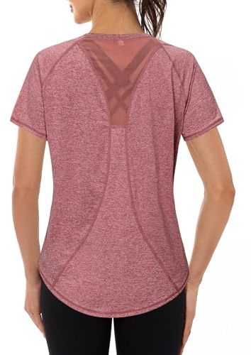 Gyabnw Tee Shirt Sport Femme T-Shirt à Manches Courtes Top Fitness Haut Yoga Pilates