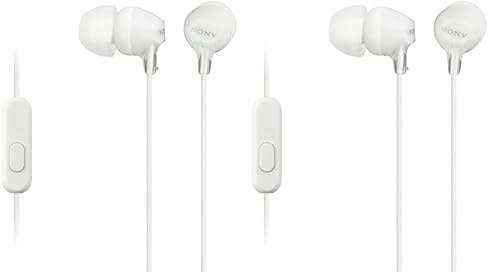 Sony MDR-EX15AP - Cuffie in-ear con microfono, Auricolari in silicone, Bianco (Confezione da 2)