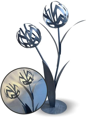 Terma 3D Blume Allium Esmee grau – XXL Deko-Blume aus Metall, 96 cm hoch, massiv & hochwertig mit Stabiler Bodenplatte, wetterfeste Gartendeko