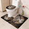Bad Teppiche Set Eule Orange Braun Badezimmerteppich Waschbar WC Vorleger mit Ausschnitt und WC Deckelbezug 3 Teilig Badematte rutschfest Toilettensitzbezug Badgarnitur 50x80 cm