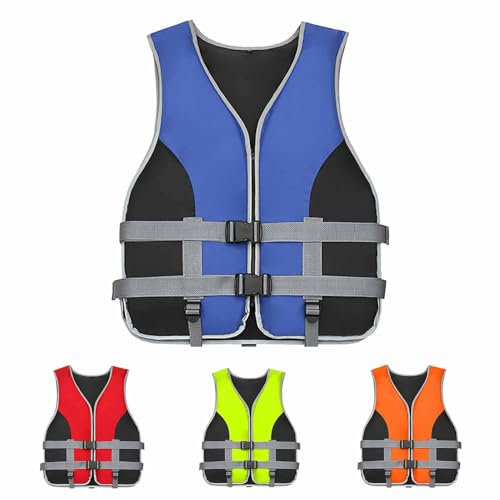 Giubbotto di Salvataggio per Adulti e Bambini, Aiuto al Galleggiamento Regolabile in Schiuma con Fischietto, per SUP, Kayak, Surf e Sport Acquatici (Blue, L)