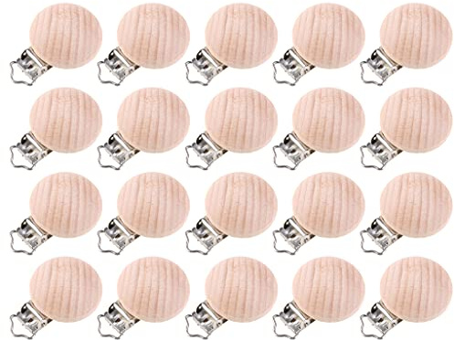 Lot de 20 clips en bois pour chaîne de dentition à mâcher pour bébé avec fermoir en métal