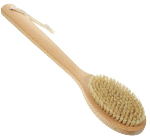 Schweineborsten Badebürste Buchenholz mit Langem Griff | Beige, Lochgriff Design, Feine Verarbeitung, für Gründliche Ganzkörperreinigung und Dusche