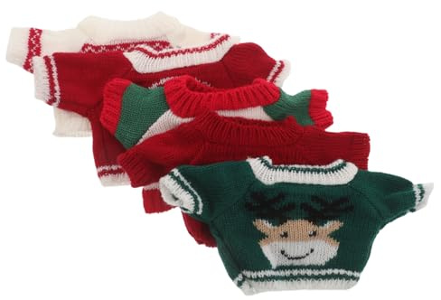 JOINPAYA 5 Stück 5-teiliges Weihnachts-Pullover Set für Plüschtiere und Stoffpuppen Weiche Baumwoll-puppenbekleidung mit festlichen Motiven Einfach anzuziehen für Weihnachtsdekoration und