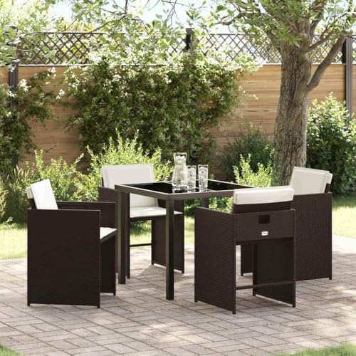QJBSAVVA 5-Teiliges Gartenmöbel Set Braun 80x80x73 cm Poly-Rattan Lounge Sitzgruppe Balkon Terrasse Robustes Outdoor Möbelset für Garten Balkon und Terrasse
