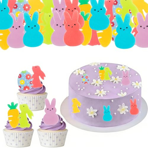 ALEGRE Hasen Tortendeko Ostern Essbar,48 Stück Esspapier Ostern Deko Kuchen,Osterdeko Torte, Essbare Hase Muffin Deko Bunt,Ostereier Cupcake Topper Hase für Osterparty Geburtstagparty Frühlingsparty