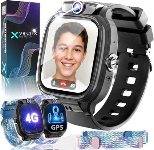 VELTIX®️ Nuevo Reloj Inteligente Niño X Pro 4G + 2 Correas Gratis | Smartwatch Niños con GPS Y Llamadas | Reloj Inteligente Niña | Reloj con GPS | Reloj para niños con VIDEOLLAMADAS (Premium)