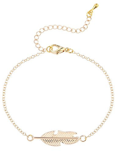 Soulsisters Armband mit Goldener Feder und Blatt als Motiv in 18k Vergoldung auch als süße Fußkette geeignet