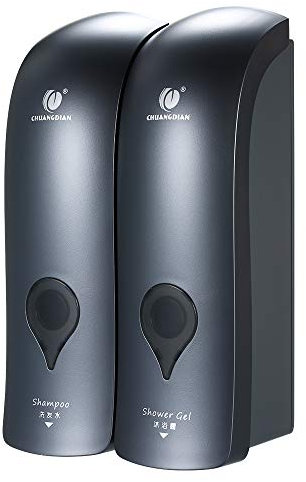Decdeal 2-Fach Seifenspender Wandbefestigung ohne Bohren 2 x 300ml Hygienespender Shampoospender Flüssigseifenspender für Duschgel Shampoo Seife (grau)