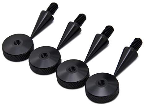 M6 Speakers Spikes and Pads for Speakers, HiFi Stands, Cabinets, Soundbars (Black aluminium with knurled Pads)