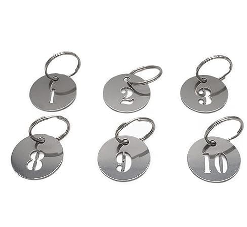 NanTun 304 Edelstahl-Schlüsselanhänger mit Ring, 10 Stück, 25 mm, hohl, nummerierte Schlüsselringe – 1 bis 10