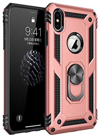 BestST Coque pour iphone X/iPhone XS, avec Anneau Support, Coque Etui Housse iphone X/XS Antichoc Militaire [Tough Armor] Heavy Duty Shock Proof Protective Housse pour iphone X/XS- Rose Or