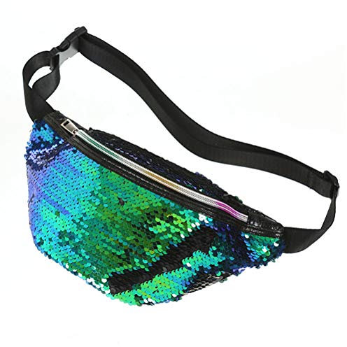 Fenical Gürteltaschen Pailletten Meerjungfrau Gürteltasche Glitzer Diebstahlschutz Brusttasche für Frauen Mädchen Grün & Schwarz