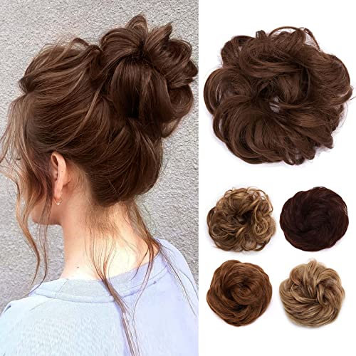 TESS Haarteil Dutt Hellbruan Haargummi mit Haaren Gewellt Kleine Haarknoten Hochsteckfrisuren günstig Haarverlängerung Extensions für Frauen 30g