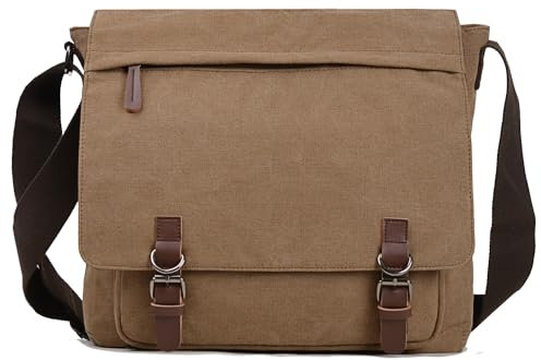 Sac à bandoulière en toile pour homme et femme, sacoche de voyage pour ordinateur portable 15,6, café