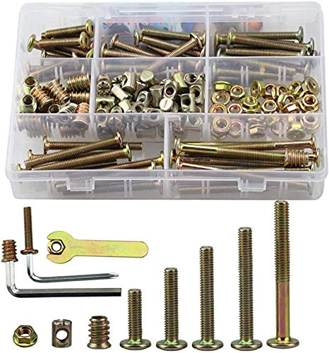 150 Stück M6 Zylindermuttern Schrauben,40mm/50mm/60mm/70mm/80mm M6 Möbelschrauben,Möbel Flachkopfschraube,Schrauben Muttern, Zylinderschraubenmuttern für Möbel Kinderbetten Krippe und Stühle