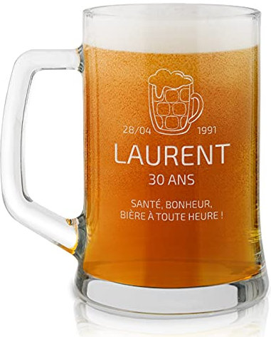 Maverton Chope à Bière Gravée de 50 cl – Chope personnalisée avec Anse - Verre pour les Amateurs de Bière – Cadeau Anniversaire Homme - Cadeau Homme - santé