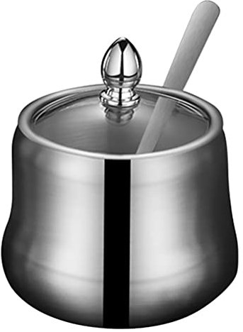 Yardwe Stainless Steel Sugar Bowl, Sugar Bowl with Spoon, Salt Pan with Lid and Serving Spoon, for Home, Kitchen, Hotel and Cafe (Silver)
