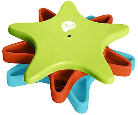 Iquities Interactive Dog Puzzle Toy, Twister Boredom Buster Treat Dispenser, Brain Training Game for Dogs, Blue Red & Green