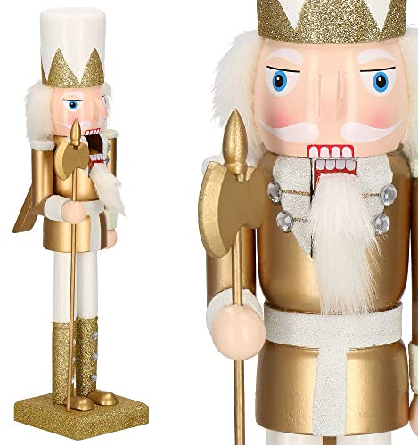 SPRINGOS Figurine casse-noisette en bois Soldat avec hallebarde Hauteur : 38 cm avec longue barbe et paillettes Décoration de Noël