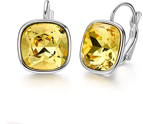 Bella Ohrhänger mit Kristallen, 18 Karat Weißgold, hypoallergen, baumelnde Ohrringe, Schmuck für Damen