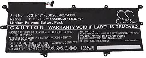 vhbw Batterie Compatible avec ASUS ZenBook Flip 14 UX461UN-E1031T, UX461UN-E1033T, UX461UN-E1042R Ordinateur Portable (4850mAh, 11,52V, Li-polymère)