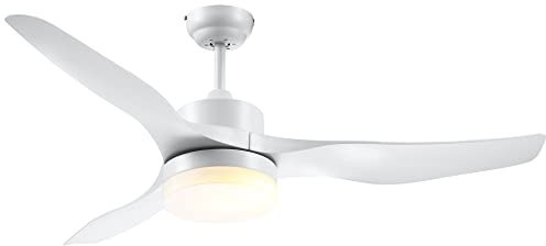 HOMCOM Ventilador de Techo con Luz LED Motor DC 20,5W con Mando a Distancia Ajustable de 3 Niveles 3 Aspas Reversibles 6 Velocidades y Temporizador Ø132x40 cm Blanco