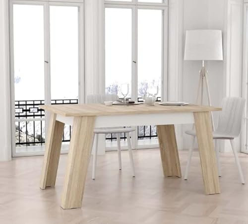 FForte Zumba Esstisch 140, ausziehbar, Esszimmer, Wohnzimmertisch, Holzwerkstoff, Sonoma Eiche Holzdekor/Weiß, 140 cm breit x 75 cm hoch x 90 cm tief