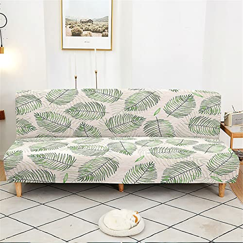 Surwin Housse de Clic Clac élastique Canapé 2/3 Places, Housse de Canapé sans Accoudoir Couverture de Canapé-lit Universel Tout Couvert Canapé Pliant Protecteur (M:160-190cm,Feuilles Vertes)