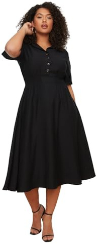 TRENDYOL Damen Midi A-linie Regular Plus Size Kleid, Schwarz, 50 Große Größen EU