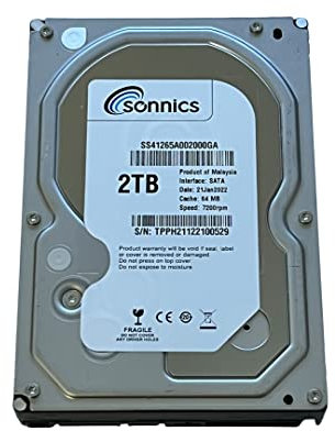 Sonnics Disco rigido SATA da 3,5 pollici, 7200 giri/min, Hard disk meccanico per PC desktop, sorveglianza, sistema CCTV (2 TB)