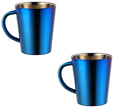 TUPMFG Blau Kaffeetassen 2er Set, 300ml Edelstahl Kaffeebecher, Doppelwandig Trinkbecher mit Henkel, Spülmaschinenfest