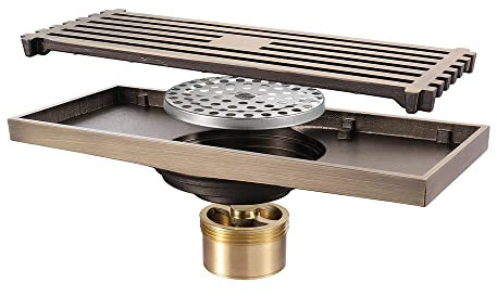 Boyuan Duschrinne Messing Bodenablauf Duschablauf 200x82mm Duschabfluss mit Bodenablaufabdeckung, Haarfilter, Desodorierender Kern aus Messing