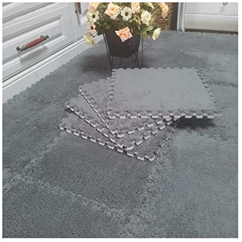16 Stück Ineinandergreifende Plüsch-Schaumstoff-Fußmatten, Warmer Teppich, Ineinandergreifende Bodenfliesen, 30 X 30 cm Große Puzzle-Spielmatten Für Schlafzimmer, Spiel(Color:Hellgrau)