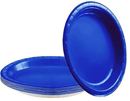 YAAVAAW 16Pc Blue Paper Plates Party Supplies, Kings Coronation Plates, 9'' Round Dessert Dinner Luncheon Disposable Tableware Solid Color for Kings Decorations (YA-SolidTableware)
