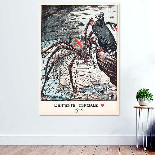 L'ENTENTE CORDIALE 1915 Vintage WW II Military Wall Art Tapisserie Hängende Gemälde Deutsche Wehrmacht Poster Drucke Banner Flagge für Wand 96,5 x 144,8 cm