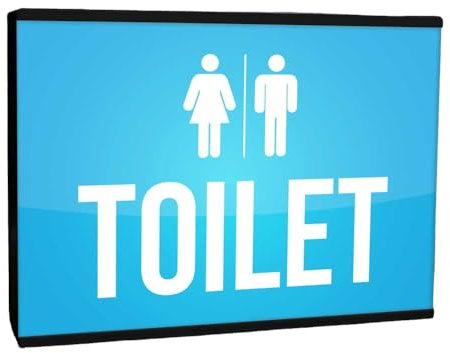 Light Box Room Sign XL A4 Toilet | Light Up Blue WC Loo | Illuminated Male Female Shop Workplace Design | Workspace Lighting Cafe Bar Restaurant Hairdressers Barber LED Lighting Sign