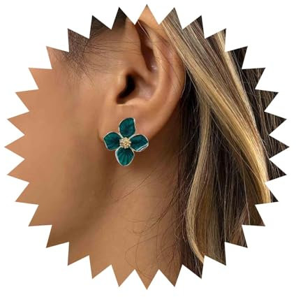 Cimenexe Boucles D'oreilles Fleur En Émail De Bohème Boucles D'oreilles Clou Fleur En Émail Vert Boucles D'oreilles Pétales En Émail Floral Petites Boucles D'oreilles Fleurs Vertes Bijoux Pour