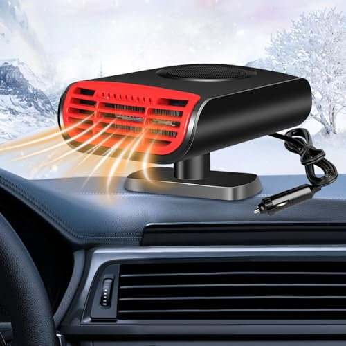 NAVESO 12V Autoheizung, Auto Heizlüfter, Tragbare Autoheizung Anti-Beschlag Windschutzscheibe Defroster, DASS Plug-In-Zigarettenanzünder, 360° Drehbar, Mini-Auto-Heizung Fan, Schnelles Aufheizen