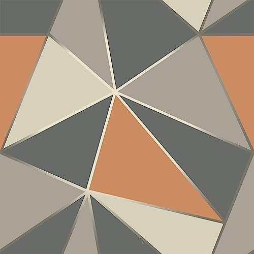 VEELIKE Papier Peint Geometrique Abstrait Papier Peint Graphique Orange et Gris Papiers Peints Decoratifs Papier Adhesif pour Meuble Rouleau Adhesif Decoratif Boho Chambre Salle de Bain 44.5cm×300cm