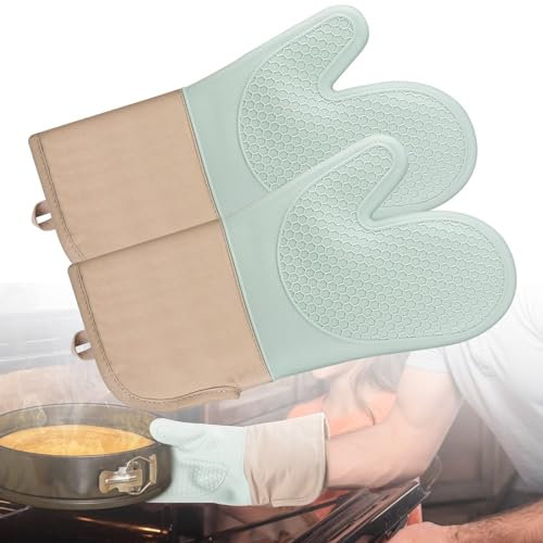Gants de Four Silicone Résistant Chaleur,Gants de Cuisine isolés,Gants de Cuisson,Gants en Silicone,Convient pour la Cuisine et la Pâtisserie (Vert Menthe)